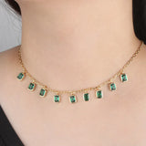 Green Zircon Tassel Collar Bohemian Necklace Female Collarbone Chain