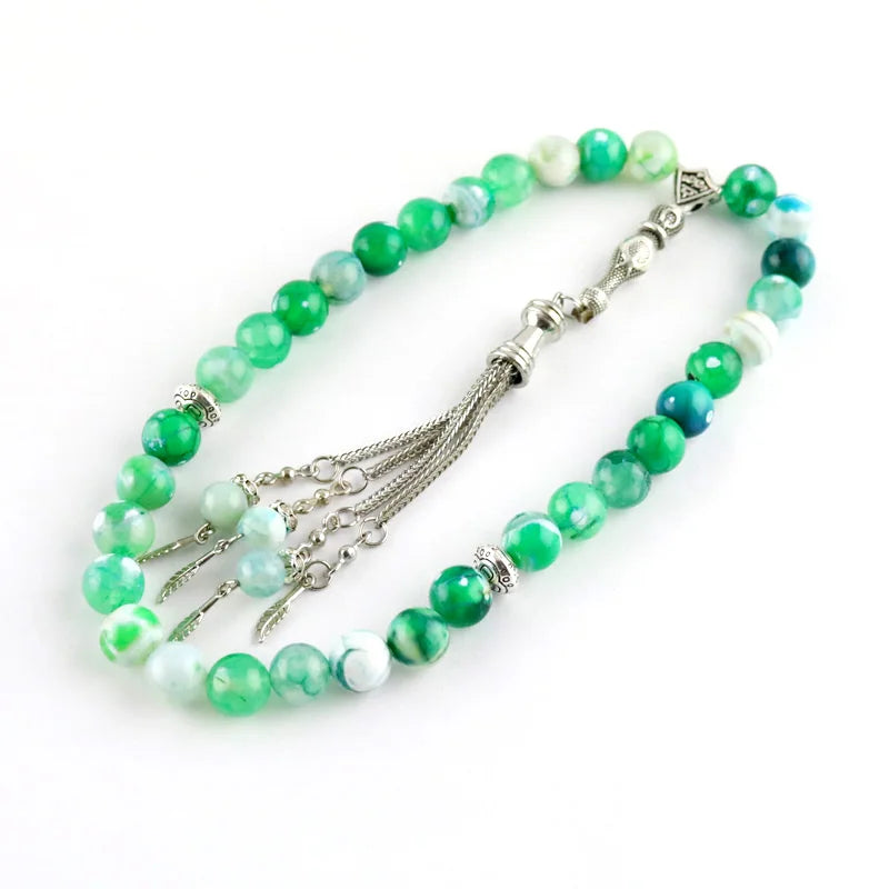 Green Agate Stone 33 Beads Muslim Worship Tasbih Bracelet Men's Tesbih