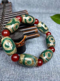 Green Agate Three Eye Beads Bracelet Men's Beads Agate Bracelet