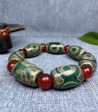 Green Agate Three Eye Beads Bracelet Men's Beads Agate Bracelet