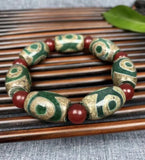 Green Agate Three Eye Beads Bracelet Men's Beads Agate Bracelet