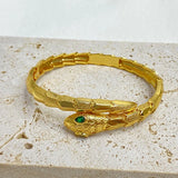 Green CZ Stone Eye Snake Bangle Stainless Steel Jewelry