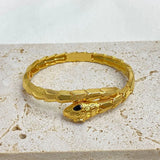 Green CZ Stone Eye Snake Bangle Stainless Steel Jewelry