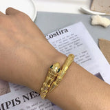 Green CZ Stone Eye Snake Bangle Stainless Steel Jewelry