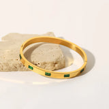 Green CZ Stone Pave Bangles Stainless Steel Minimalist Jewelry