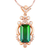 Emerald Gemstone Pendant Necklace 18k Rose Tone Diamond Vintage Jewelry
