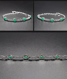 Emerald Gemstone Diamond Chain Bracelet Silver Jewelry for Women