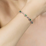 Emerald Gemstone Diamond Chain Bracelet Silver Jewelry for Women