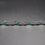 Emerald Gemstone Diamond Chain Bracelet Silver Jewelry for Women
