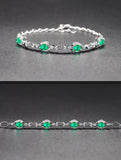 Emerald Gemstone Diamond Chain Bracelet Silver Jewelry for Women