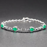 Emerald Gemstone Diamond Chain Bracelet Silver Jewelry for Women