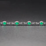 Emerald Gemstone Diamond Chain Bracelet Silver Jewelry for Women