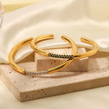 Green CZ Stone Open Cuff Bangles Stainless Steel Waterproof Non Tarnish Jewelry