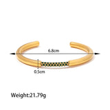 Green CZ Stone Open Cuff Bangles Stainless Steel Waterproof Non Tarnish Jewelry