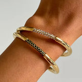 Green CZ Stone Open Cuff Bangles Stainless Steel Waterproof Non Tarnish Jewelry