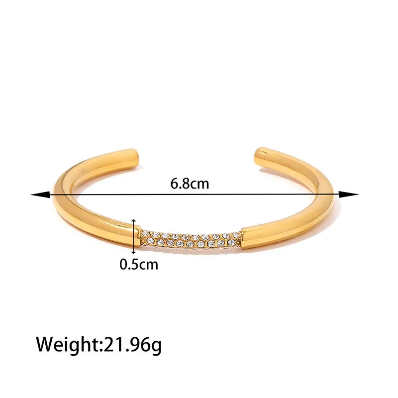 Green CZ Stone Open Cuff Bangles Stainless Steel Waterproof Non Tarnish Jewelry