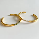Green CZ Stone Open Cuff Bangles Stainless Steel Waterproof Non Tarnish Jewelry