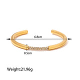 Green CZ Stone Open Cuff Bangles Stainless Steel Waterproof Non Tarnish Jewelry