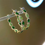 Green Gem Circle Earrings Large Hoop Jewelry