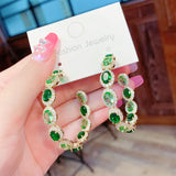 Green Gem Circle Earrings Large Hoop Jewelry
