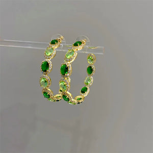 Green Gem Circle Earrings Large Hoop Jewelry