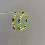 Green Gem Circle Earrings Large Hoop Jewelry