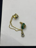 Green Geometric Fringe Earrings with Bone