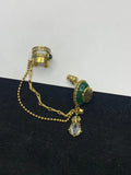 Green Geometric Fringe Earrings with Bone