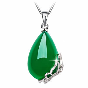 Green Jade Pendant Necklace Women Choker Silver Gemstones Emerald Agate Jewelry