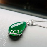 Green Jade Pendant Necklace Women Choker Silver Gemstones Emerald Agate Jewelry