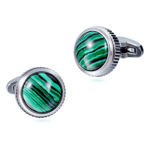 Green Malachite Gemstone Stainless Steel Cufflinks