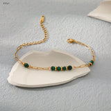 Malachite Beads Bracelet for Women Stainless Steel Ethnic Jewelry