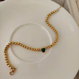 Heart Stone Beaded Bracelet Stainless Steel for Women