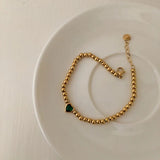 Heart Stone Beaded Bracelet Stainless Steel for Women