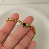 Heart Stone Beaded Bracelet Stainless Steel for Women