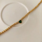 Heart Stone Beaded Bracelet Stainless Steel for Women