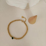 Heart Stone Beaded Bracelet Stainless Steel for Women