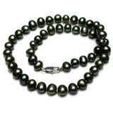 Green Potato Shape Freshwater Pearl Necklace 8x9mm