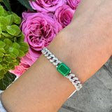 Green Stone Micro Pave Cuban Link Bracelet Women Jewelry