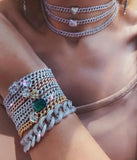 Green Stone Micro Pave Cuban Link Bracelet Women Jewelry