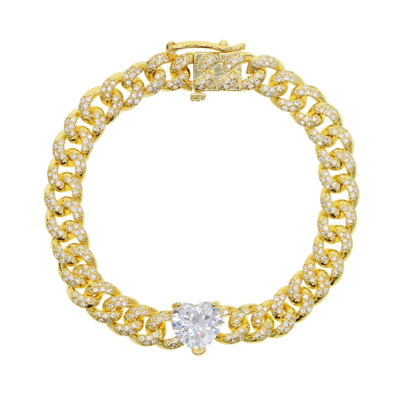 Green Stone Micro Pave Cuban Link Bracelet Women Jewelry