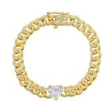 Green Stone Micro Pave Cuban Link Bracelet Women Jewelry