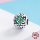 Green Zircon Clover Round Beads for Bangle Bracelet Charm 925 Sterling Silver