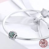 Green Zircon Clover Round Beads for Bangle Bracelet Charm 925 Sterling Silver