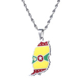 Grenada Island Map Flag Pendant Water Wave Necklace