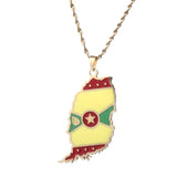 Grenada Island Map Flag Pendant Water Wave Necklace