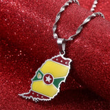 Grenada Island Map Flag Pendant Water Wave Necklace