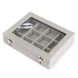 Grey Velvet Glass Jewelry Ring Display Tray Holder Earrings Storage