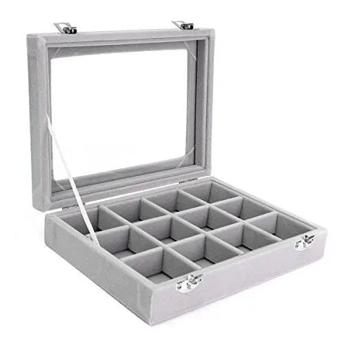 Grey Velvet Glass Jewelry Ring Display Tray Holder Earrings Storage