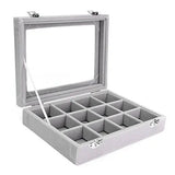 Grey Velvet Glass Jewelry Ring Display Tray Holder Earrings Storage